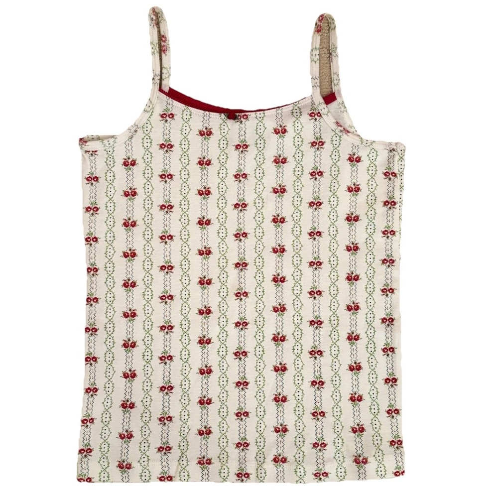 NWT Janie & Jack Red White Floral Rose Cotton Tank Top Camisole Girls 10-12